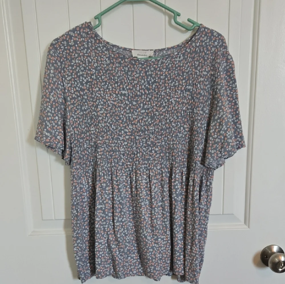 URBAN Romantics Blue and Pink Patterned Blouse - Picture 1 of 4